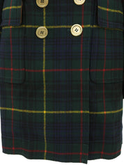 绿色/多色格纹羊毛大衣