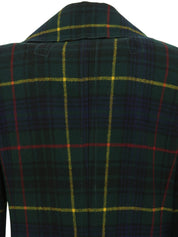 绿色/多色格纹羊毛大衣