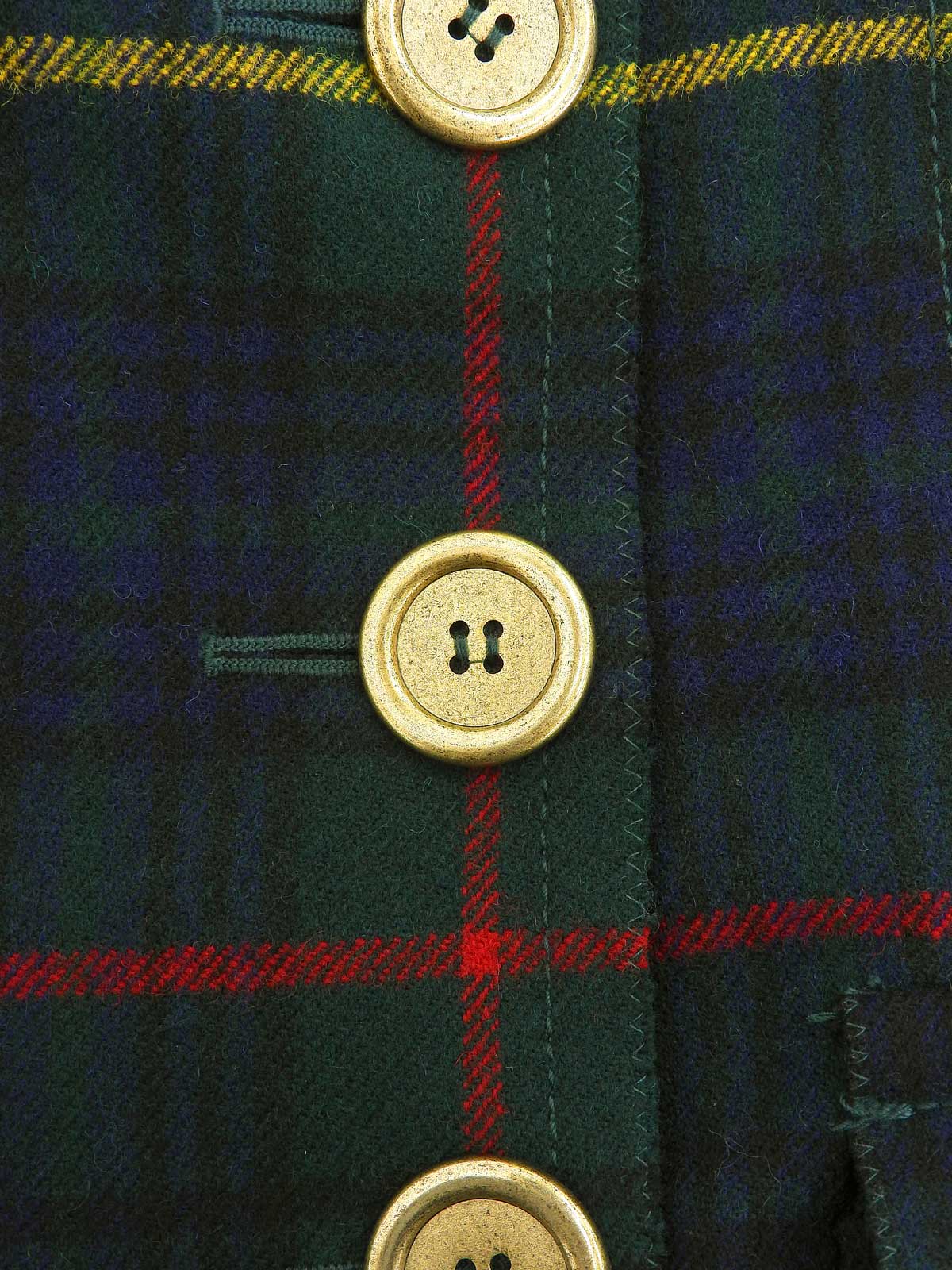 绿色/多色格纹羊毛大衣