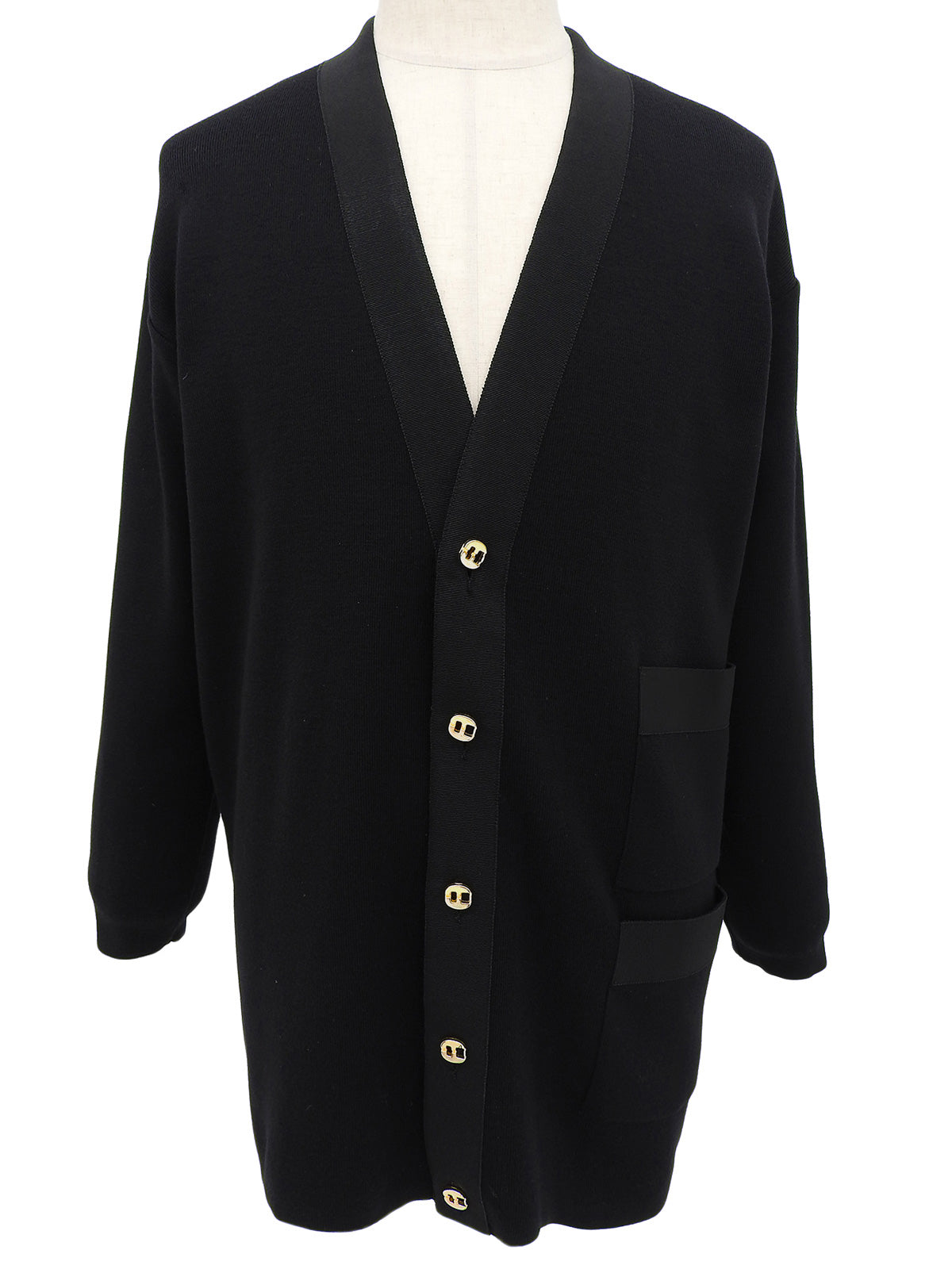 Design Button Long Cardigan in Black