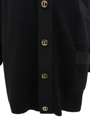 Design Button Long Cardigan in Black