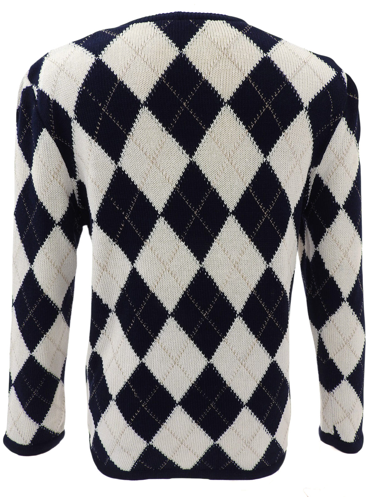 Argyle Pattern Cardigan in White/Navy