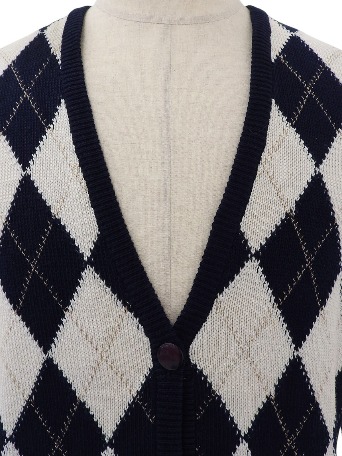 Argyle Pattern Cardigan in White/Navy