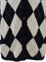 Argyle Pattern Cardigan in White/Navy