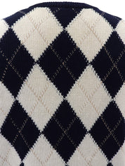 Argyle Pattern Cardigan in White/Navy