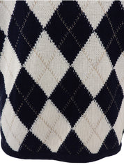 Argyle Pattern Cardigan in White/Navy