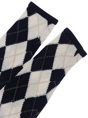Argyle Pattern Cardigan in White/Navy