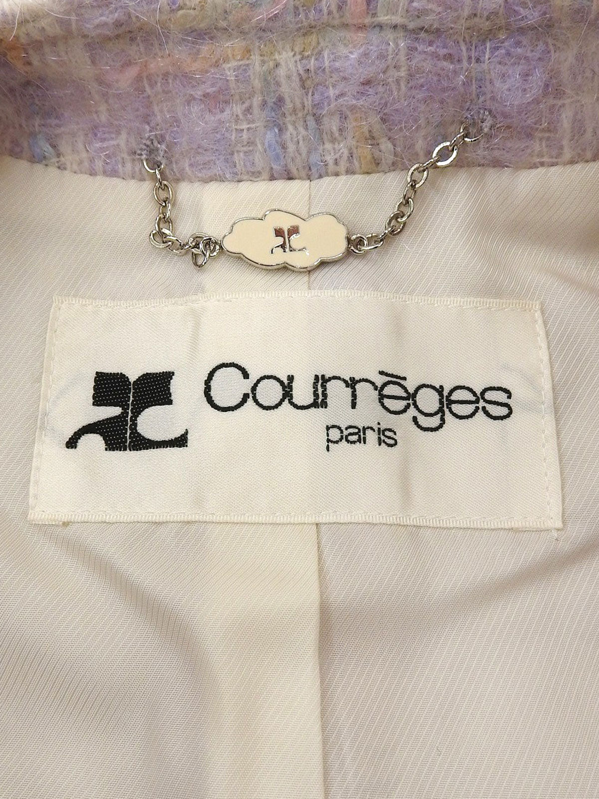 薰衣草紫/多色粗花呢珍珠纽扣无领夹克