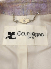 薰衣草紫/多色粗花呢珍珠纽扣无领夹克