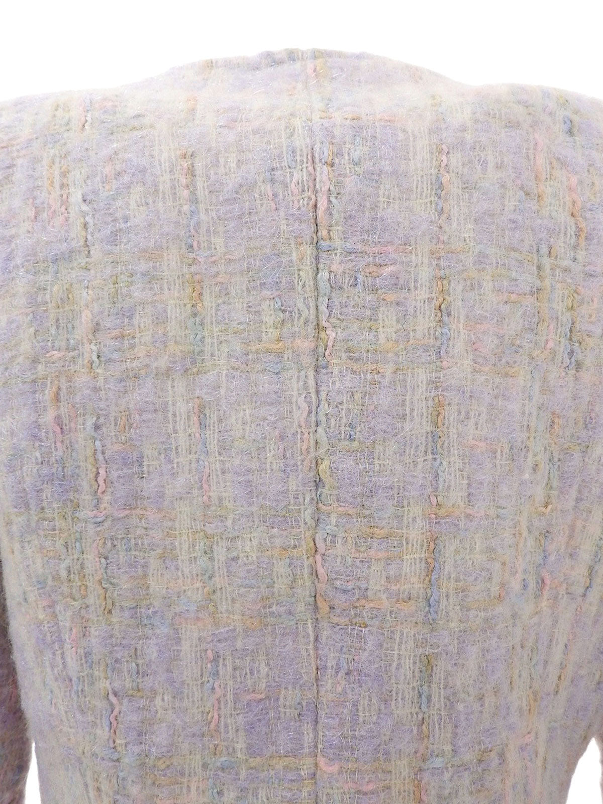 薰衣草紫/多色粗花呢珍珠纽扣无领夹克