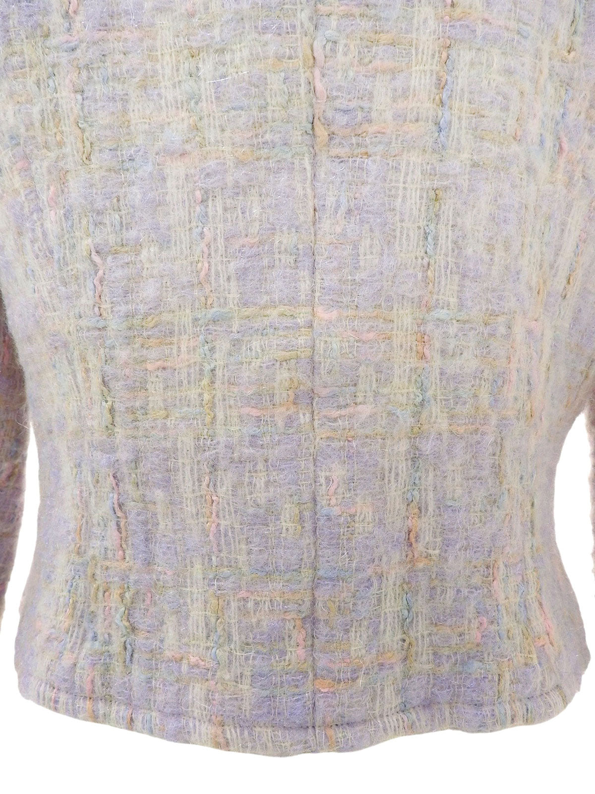 薰衣草紫/多色粗花呢珍珠纽扣无领夹克