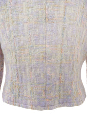 薰衣草紫/多色粗花呢珍珠纽扣无领夹克