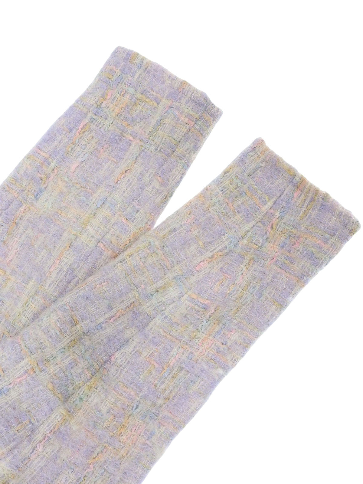 薰衣草紫/多色粗花呢珍珠纽扣无领夹克