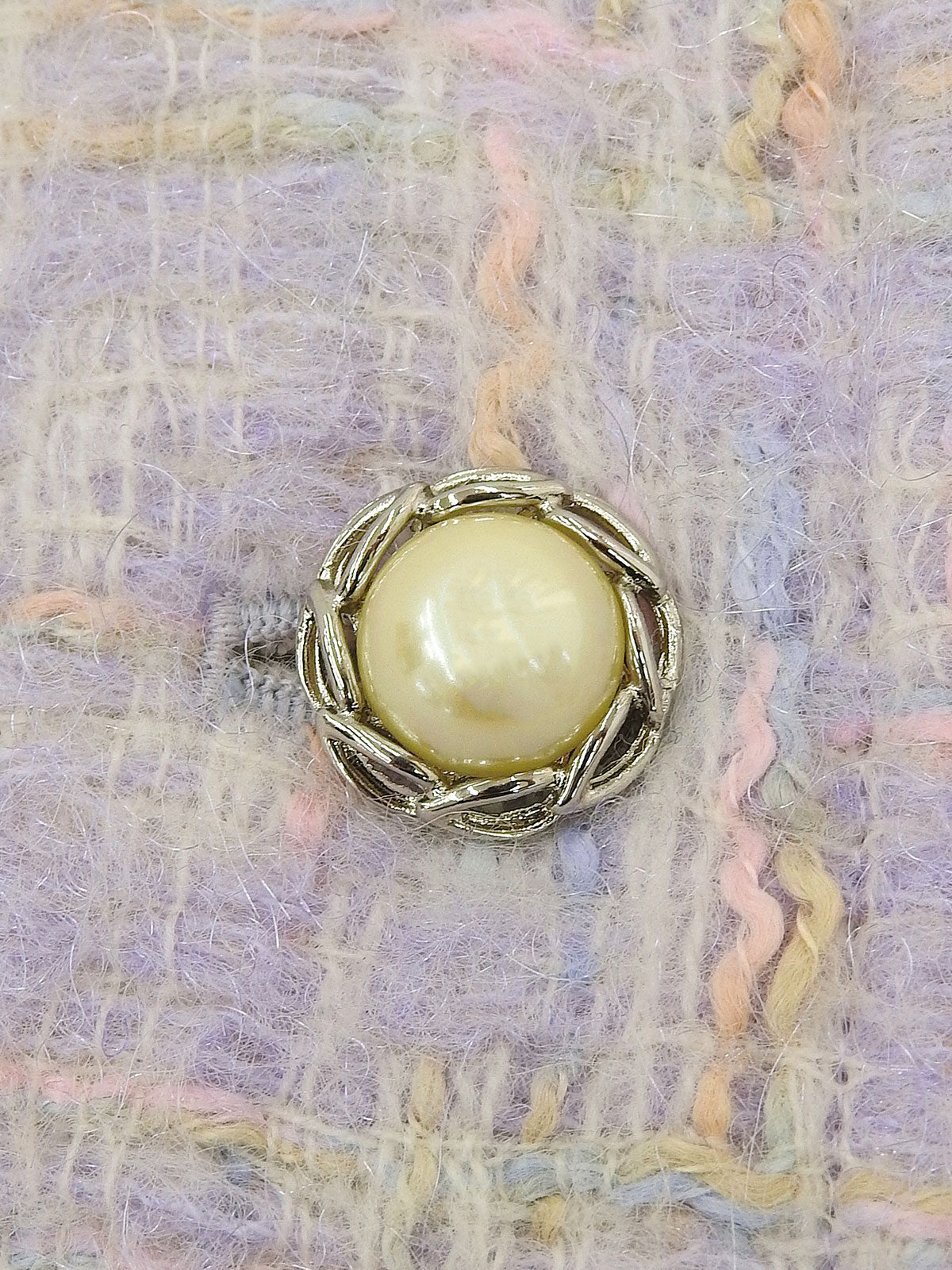 薰衣草紫/多色粗花呢珍珠纽扣无领夹克