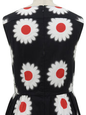 Flower Design Pattern Sleeveless Dress in Black/White/Red