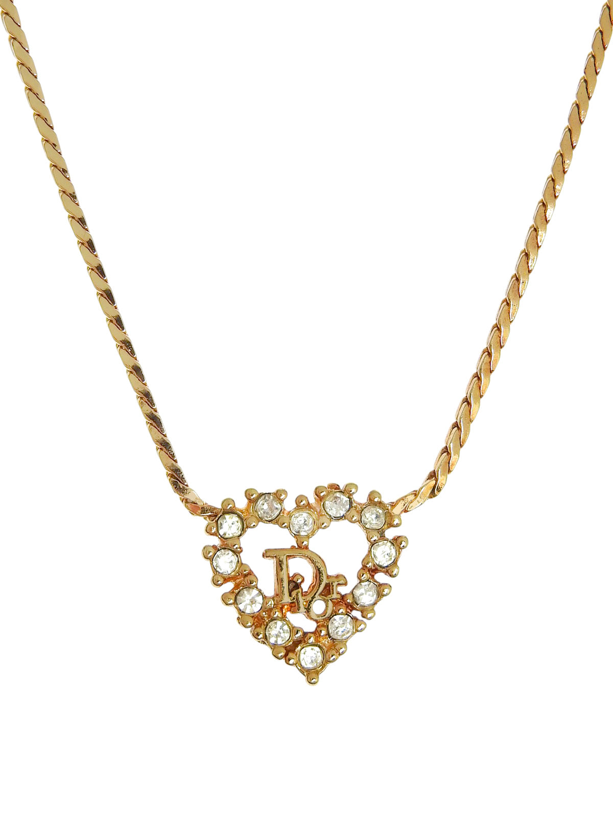Rhinestone Heart Logo Cutout Necklace in Gold