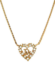 Rhinestone Heart Logo Cutout Necklace in Gold