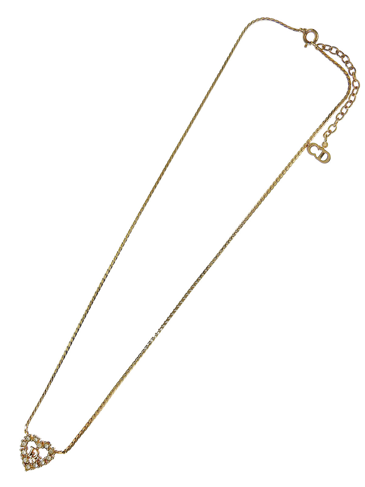 Rhinestone Heart Logo Cutout Necklace in Gold