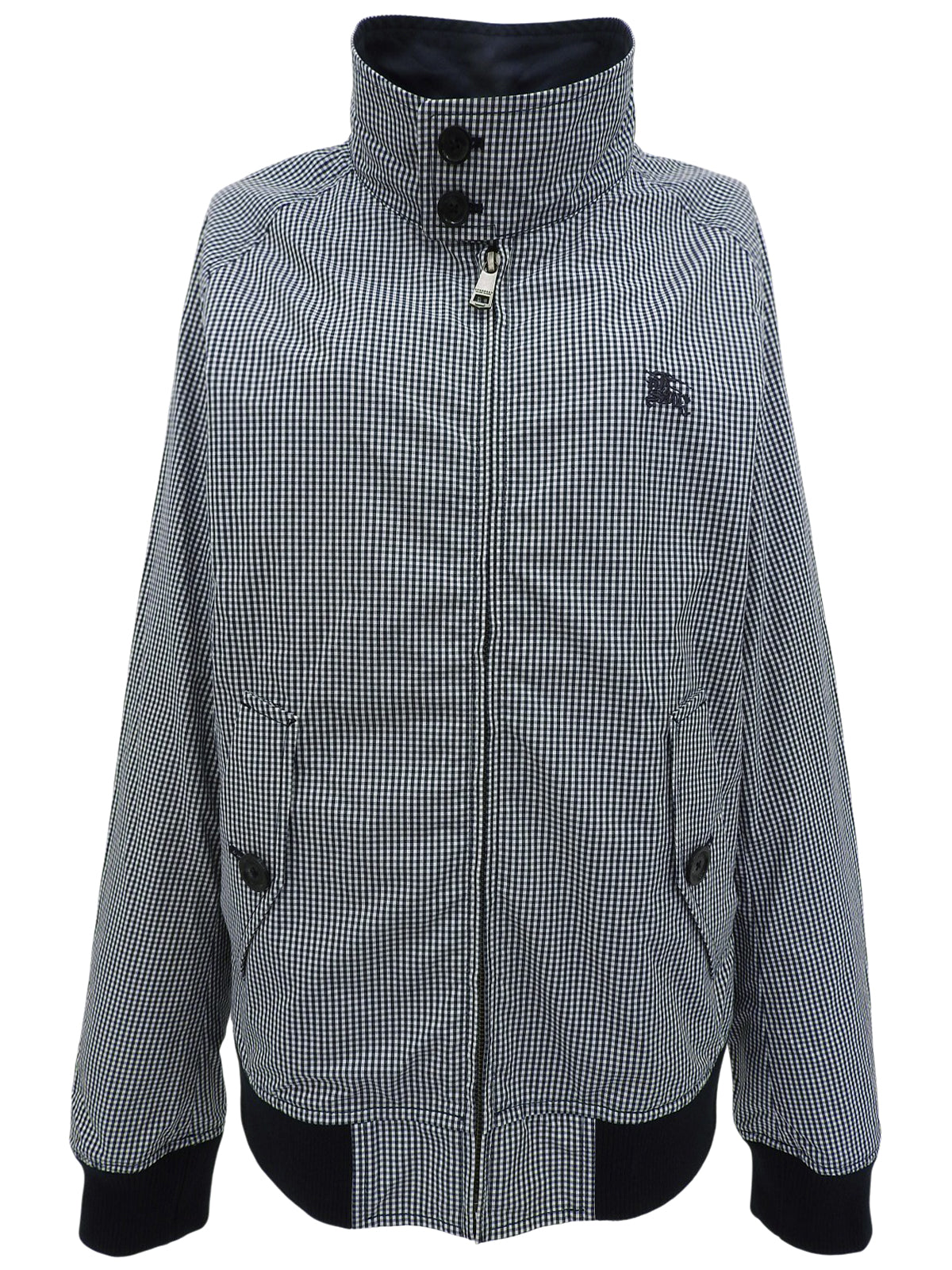 Navy Cotton Gingham Check Blouson
