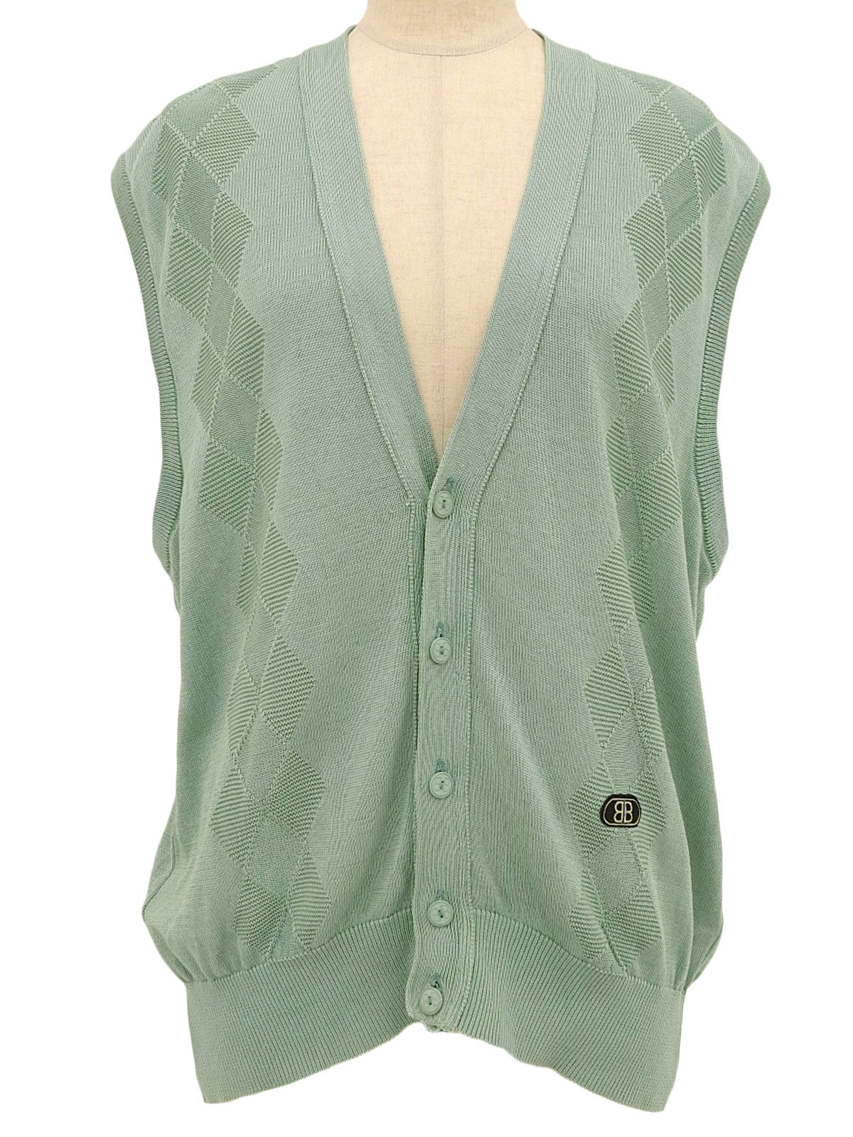Cotton logo patch knit vest, mint green