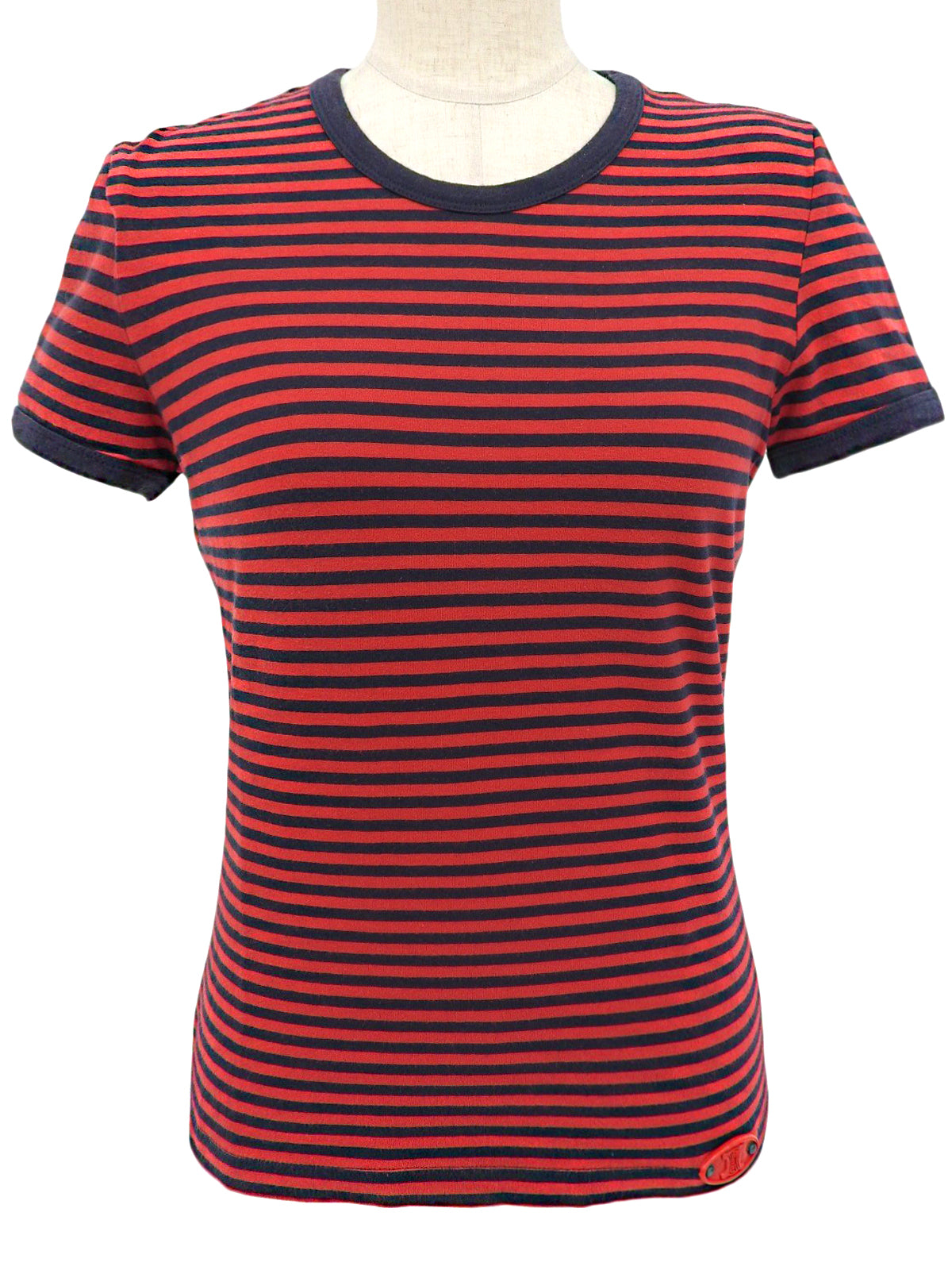 Cotton striped half-sleeve top in red/navy