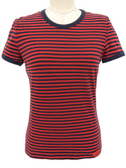 Cotton striped half-sleeve top in red/navy