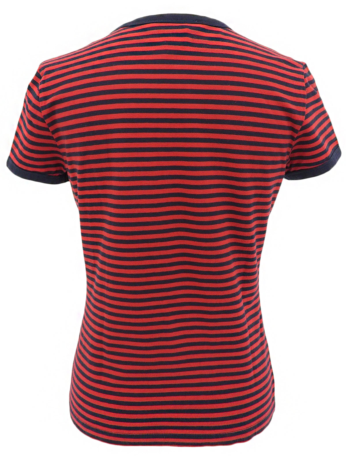Cotton striped half-sleeve top in red/navy