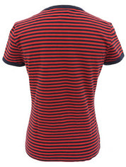 Cotton striped half-sleeve top in red/navy