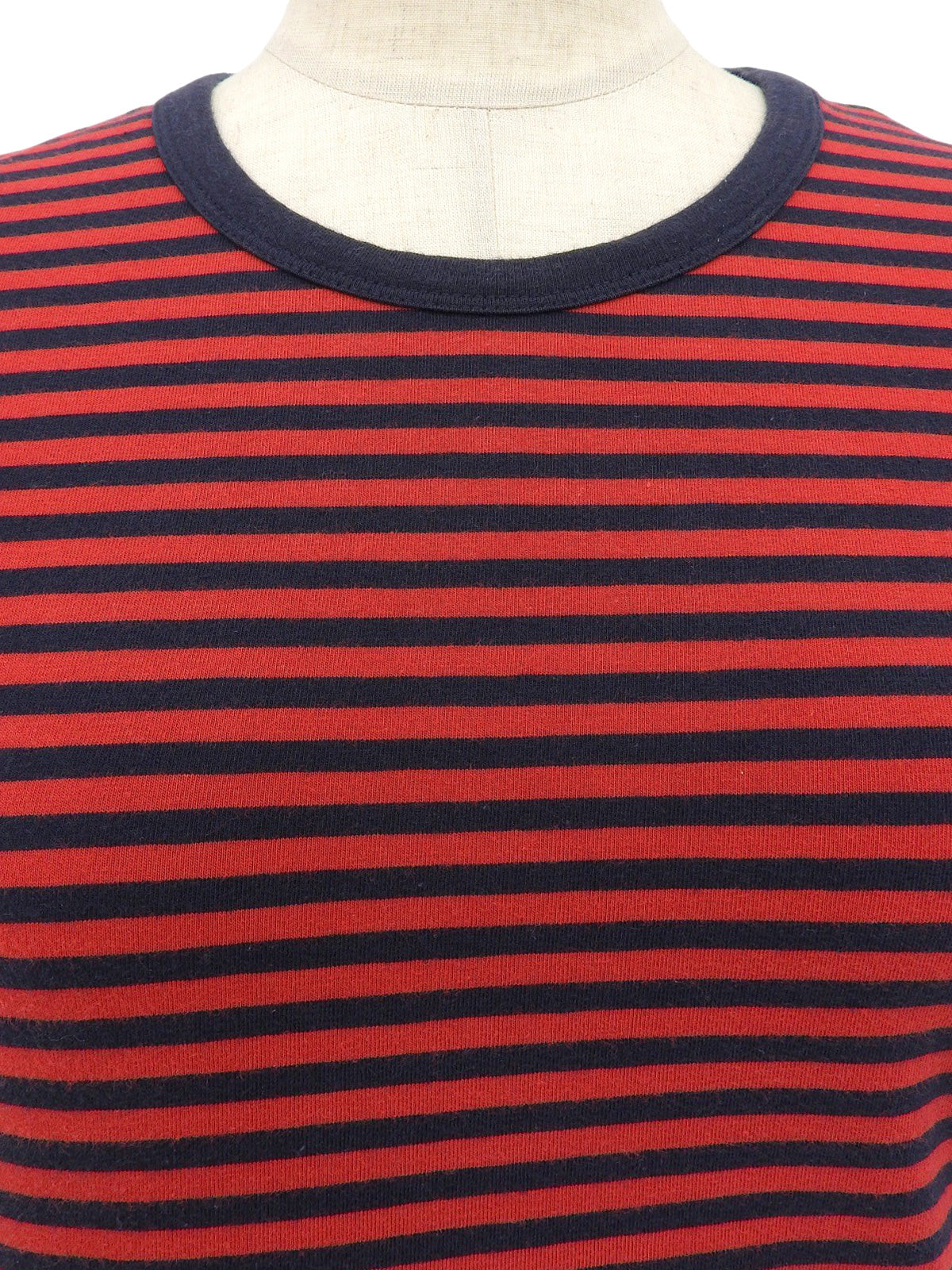 Cotton striped half-sleeve top in red/navy