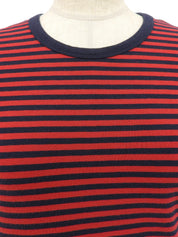 Cotton striped half-sleeve top in red/navy
