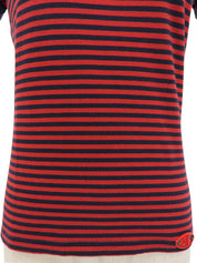 Cotton striped half-sleeve top in red/navy