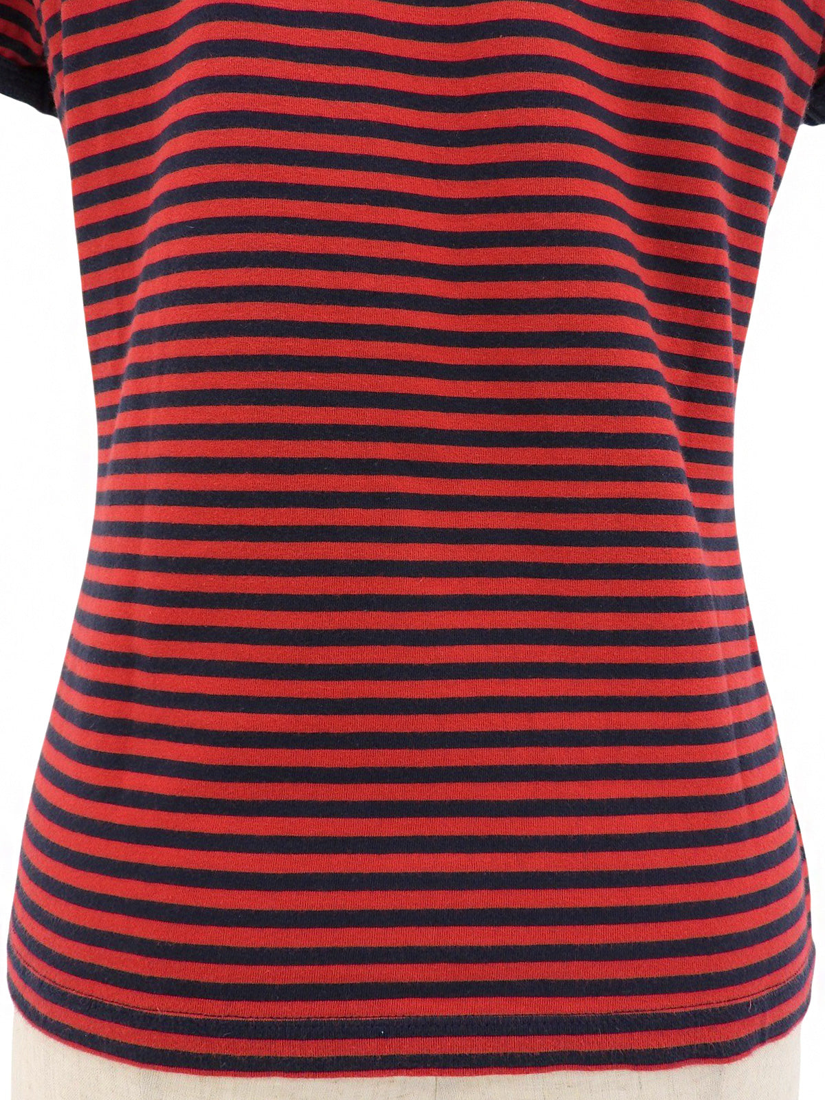 Cotton striped half-sleeve top in red/navy