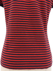 Cotton striped half-sleeve top in red/navy