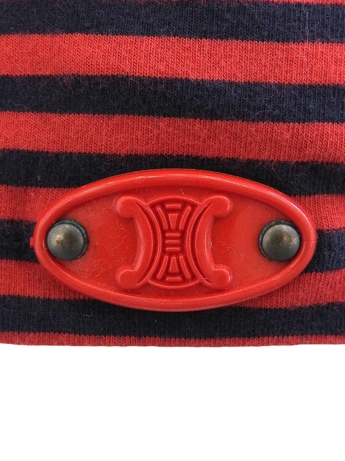 Cotton striped half-sleeve top in red/navy