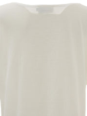 White cotton logo embroidered half sleeve top