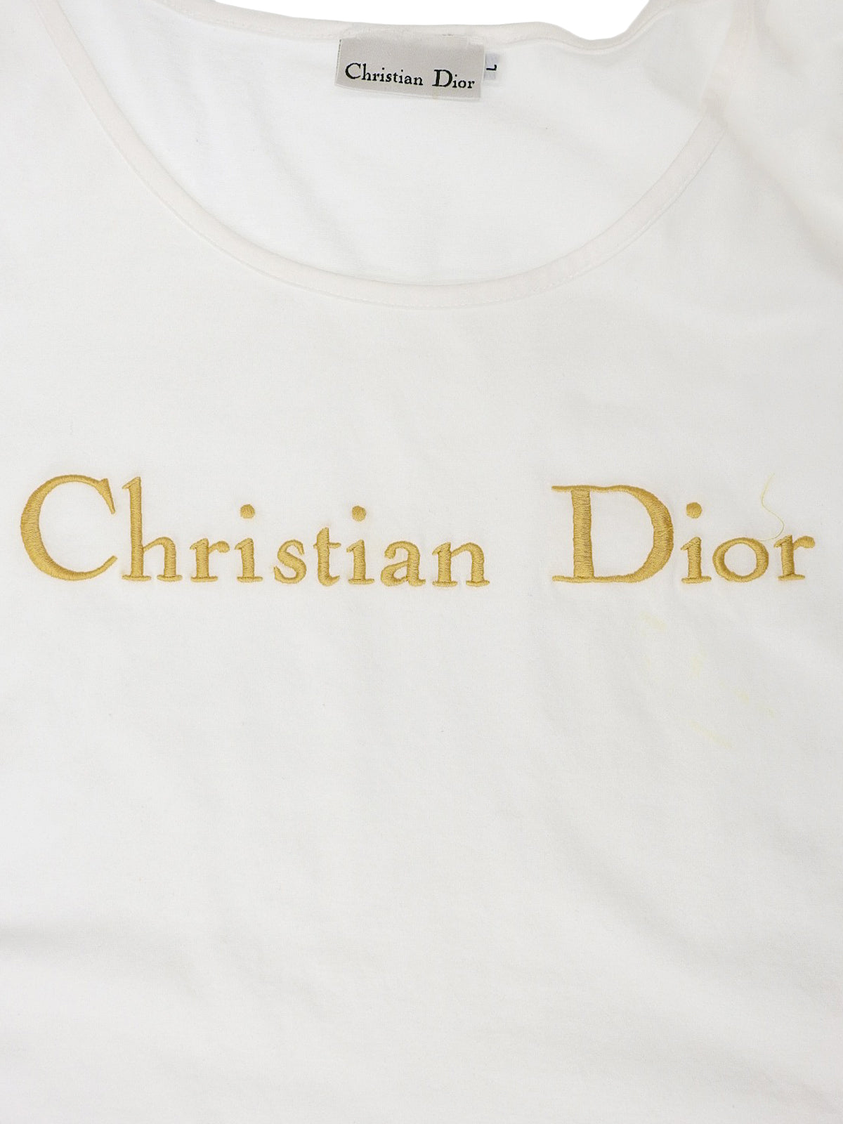 White cotton logo embroidered half sleeve top