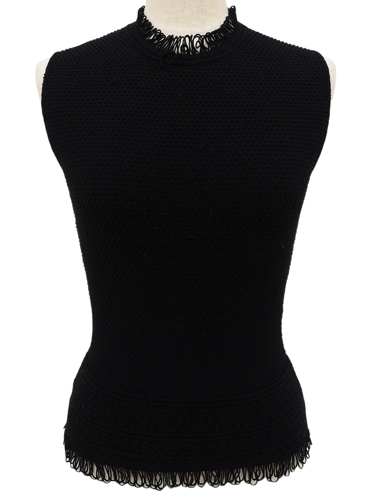 Wool Trim Design Sleeveless Top in Black