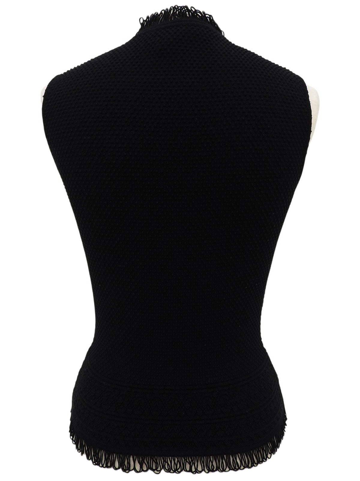 Wool Trim Design Sleeveless Top in Black