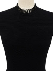 Wool Trim Design Sleeveless Top in Black