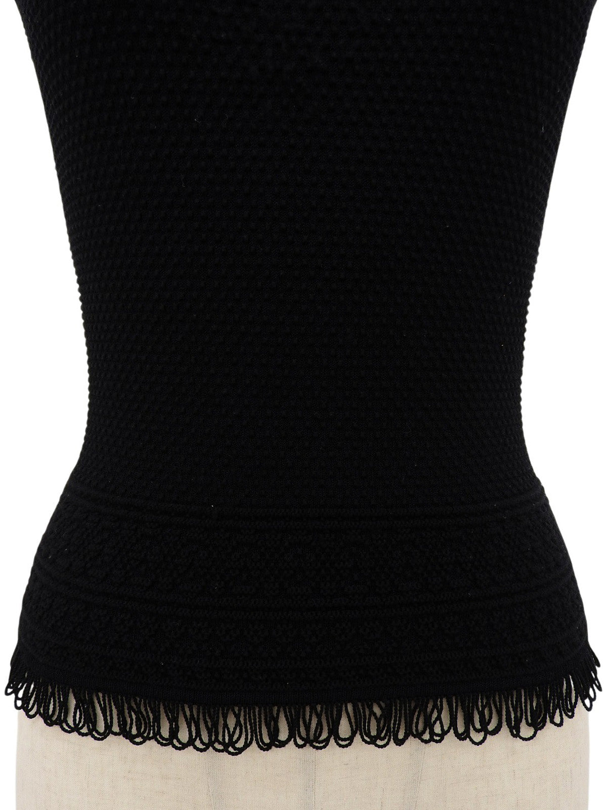 Wool Trim Design Sleeveless Top in Black