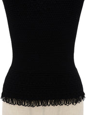 Wool Trim Design Sleeveless Top in Black