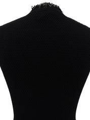 Wool Trim Design Sleeveless Top in Black
