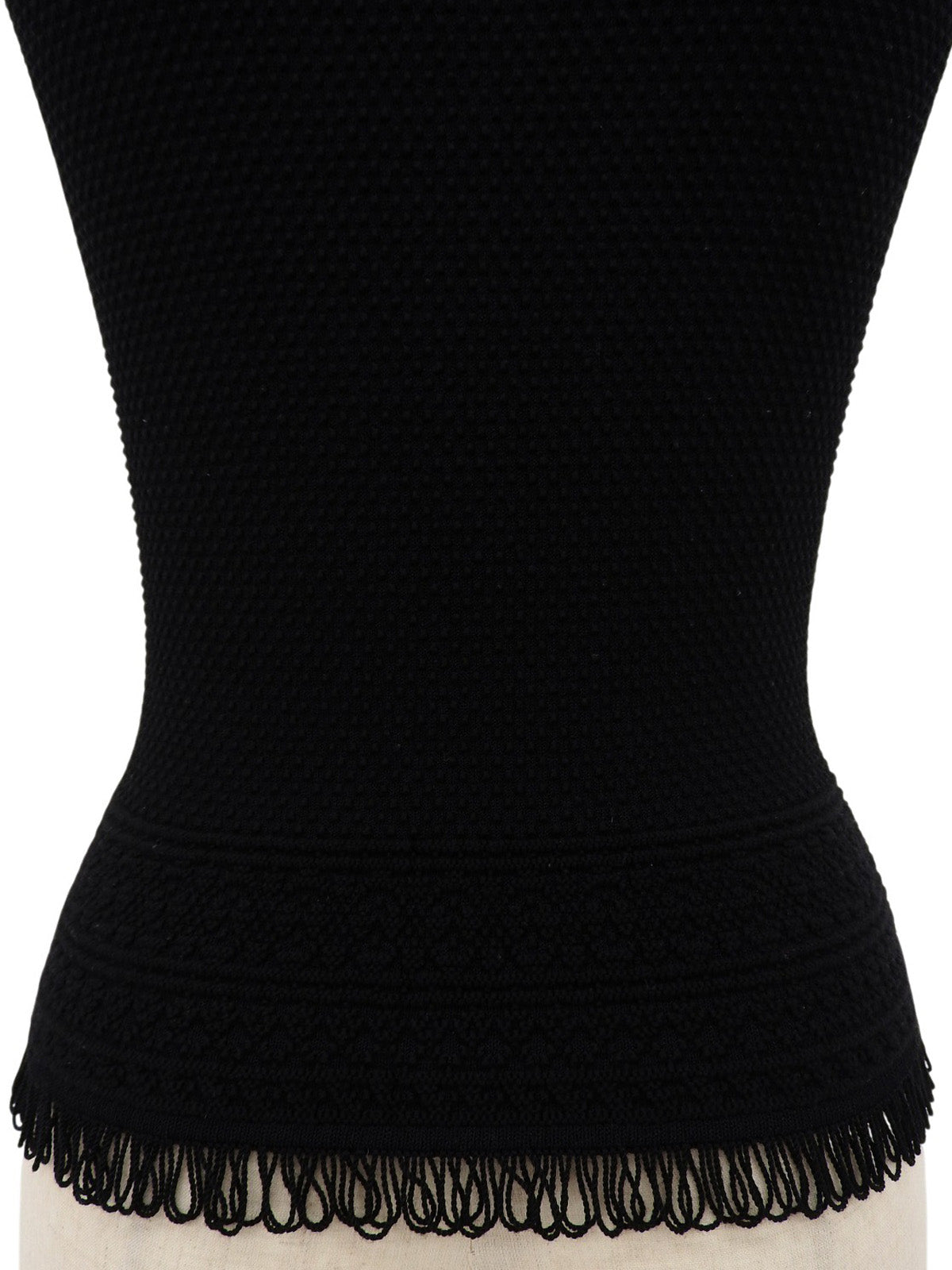 Wool Trim Design Sleeveless Top in Black
