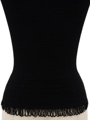 Wool Trim Design Sleeveless Top in Black