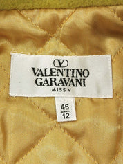 Wool marble button coat in lime yellow