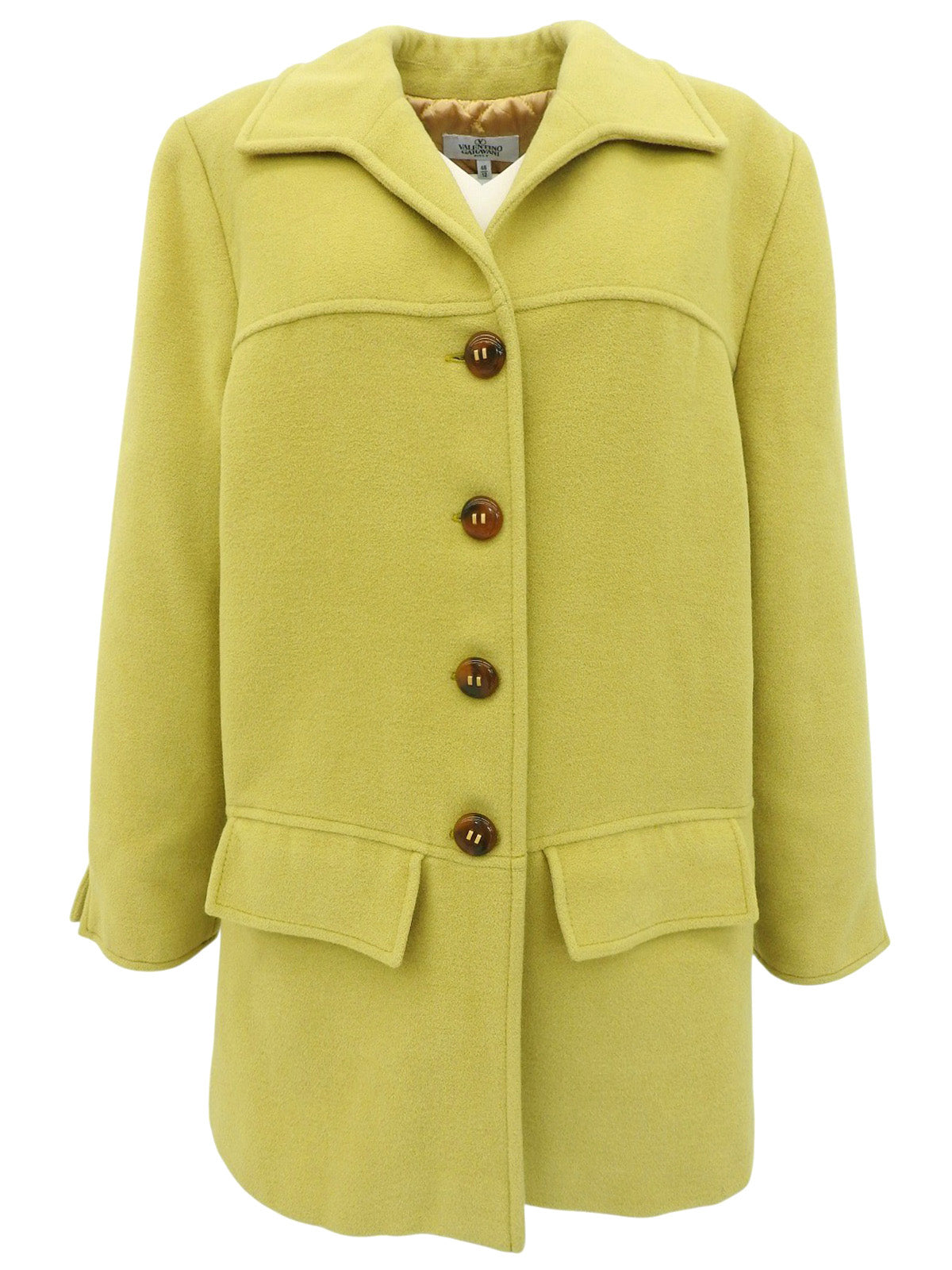 Wool marble button coat in lime yellow