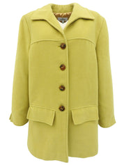 Wool marble button coat in lime yellow