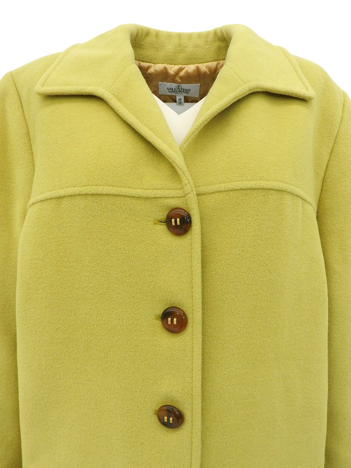 Wool marble button coat in lime yellow