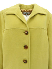 Wool marble button coat in lime yellow