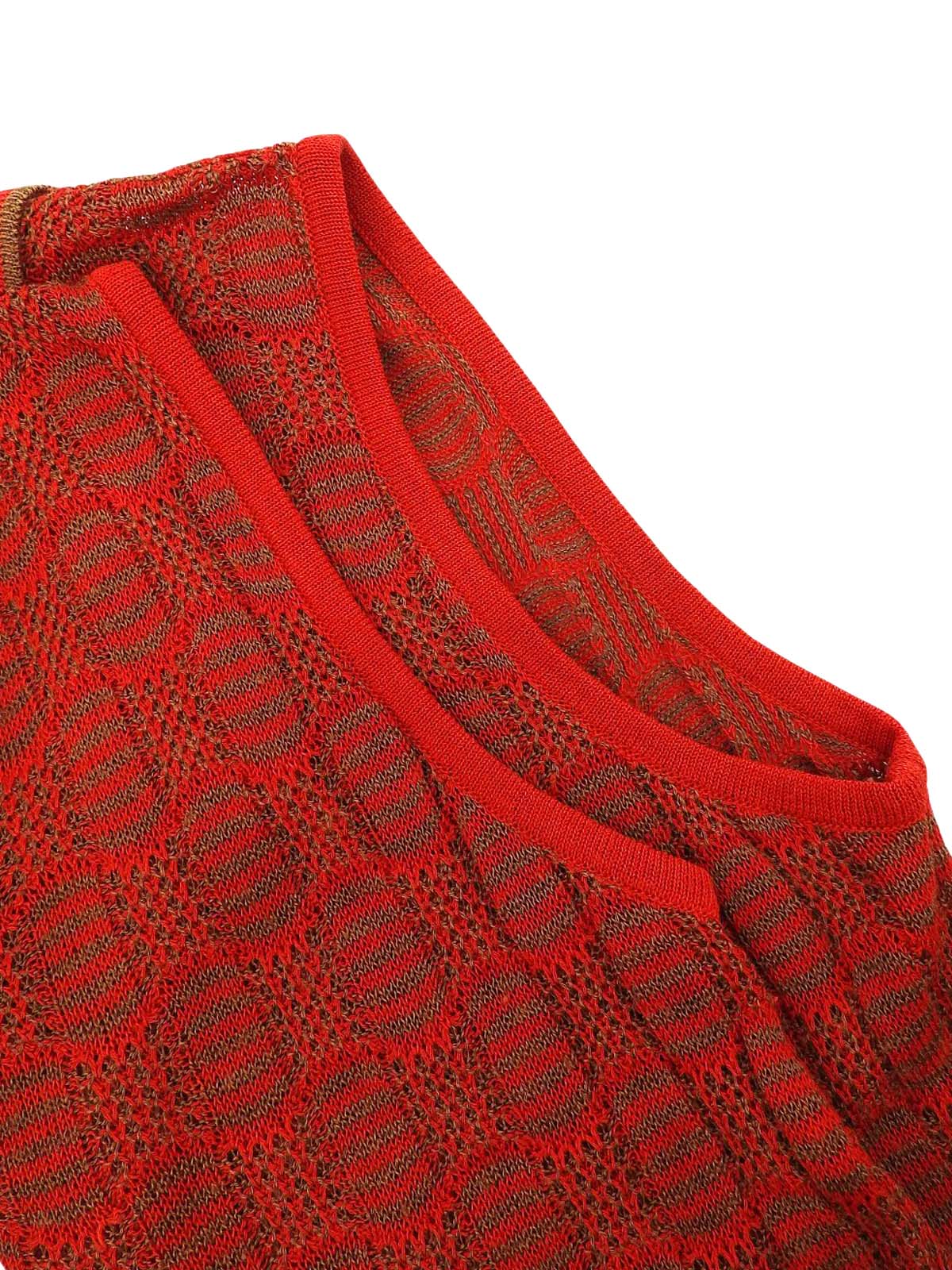 ロゴ刺繍ノースリーブニットトップス レッド/ブラウン